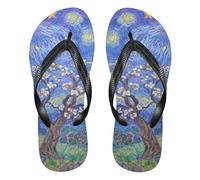 siphylline Chanclas de goma con diseño de cielo estrellado y flores de pera para mujer, cómodas sandalias para caminar, Starry Sky Pear Blossoms, XX-Large