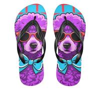 siphylline Chanclas de goma con diseño de perro caniche morado a cuadros azules para hombre, sandalias de playa esenciales para yoga, Purple Poodle Dog Blue Checkered Pop Art, X-Small