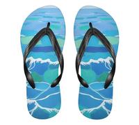 siphylline Chanclas minimalistas de goma para mujer, impermeables, para ducha, alberca, color azul, Piedra abstracta minimalista de onda azul, XX-Large