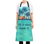 siphylline Delantales de cocina para adultos de 35 pulgadas, ajustables, con 2 bolsillos, impermeable, para chefs unisex Live It Life Is Short Sea Tropical Tree Green