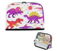 siphylline Estuche organizador de gran capacidad para maquillaje, estuche simple para adultos, jardín de infantes, dinosaurio, rugido, rojo y blanco