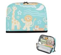 siphylline Estuche organizador de lápices de gran capacidad, bolsa de papelería delgada para estudiantes universitarios, viajes, lindos animales, jirafa, tigres, estrella, amarillo, azul