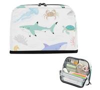 siphylline Estuche organizador de lápices de gran capacidad, estuche suave para guardar artículos de papelería para adultos, suministros escolares, animales, tiburones, cangrejos, caballitos de mar