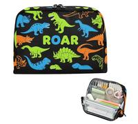 siphylline Estuche para lápices de gran capacidad, bolsa de maquillaje multiusos para niños, suministros escolares, anquilosaurio T-rex rugiente, negro, azul y verde