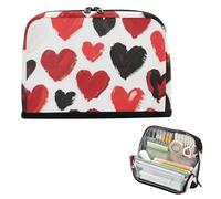 siphylline Estuche para lápices de gran capacidad, bolsas de maquillaje, papelería, bolsa para bolígrafos, suministros escolares, corazones rojos y negros