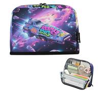 siphylline Estuche para lápices de gran capacidad, estuche portátil para cosméticos, artículos de papelería para hombres, escuela secundaria, graffiti, nave espacial, color morado