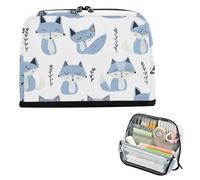 siphylline Estuche para lápices de gran capacidad, organizador con ranuras, bolsa multiusos para hombres, escuela preparada, estilo Jon Klassen, zorro, azul cielo, lavanda, blanco