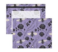 siphylline Estuche resistente con 3 agujeros para cartas, papel A4, paquete de 2 unidades, suministros para estudiantes, suministros de aula, moda, negro, rosa, abeja, morado