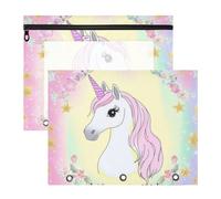 siphylline Estuche resistente con 3 anillas para cartas, tamaño A4, 2 unidades, diseño de unicornios de ensueño mágicos