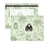 siphylline Estuche transparente con ventana para lápices, bolsillo de 3 agujeros para cartas de papel A4, paquete de 2 unidades, suministros escolares, animales salvajes, mono, cerdo, coco, árbol