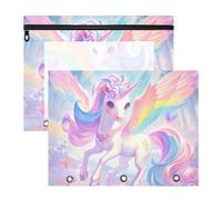 siphylline Estuche transparente para lápices con ventana para carpetas de 3 anillos, paquete de 2 unidades para profesores de regreso a clases, unicornios de dibujos animados, color arcoíris