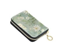 siphylline Fresh Little Daisy Pastoral Style - Cartera pequeña de piel con 2 ranuras para dinero en efectivo, tarjetero con bloqueo RFID, para mujer con cremallera