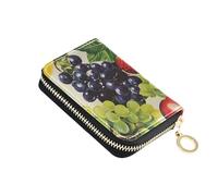 siphylline Fruits - Tarjetero de piel retro para mujer con 2 ranuras para dinero en efectivo, bloqueo RFID, pequeño tarjetero con cremallera