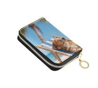 siphylline Golden Retriever Dog on The Beach - Tarjetero de cuero para mujer con monedero Cion con bloqueo RFID con cremallera
