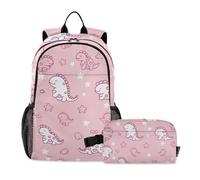 siphylline Linda mochila con diseño de dinosaurios Doodle Blush con lonchera para niños, bolsa escolar y lonchera para niños de 9 a 10 años