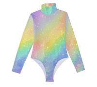 siphylline Lindos mamelucos de manga larga para mujer, moldeadores con control de abdomen, lindos tops para salir, cuello alto, Colorido universo estrellado romántico, Medium