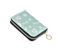 siphylline Lucky Heart Shaped Star Happy Wihte - Cartera pequeña de piel verde para mujer con monedero Cion bloqueo RFID con cremallera