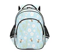 siphylline - Mochila deportiva para niños y niñas, bolsa de libros para la escuela, adolescentes y niños, mochila de viaje con flores blancas, hoja azul, Blanca Flower Bees Leaf Blue, M