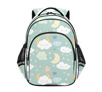 siphylline Mochilas escolares para adolescentes, mochila escolar para niños, mochila de viaje, nube, estrella, luna, cielo verde claro, Cloud Star Moon Light Green Sky, M