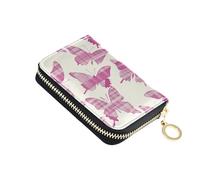 siphylline Oliver Jeffers Style Butterfly Rosy Beige Magenta Cartera de cuero para tarjetas de crédito para mujer con 9 ranuras para tarjetas, bloqueo RFID, tarjetero para hombre con cremallera