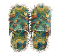 siphylline Pantuflas lavables de microfibra para limpieza de suelos de casa, Ilustración de pueblo chino antiguo, Large