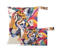 siphylline Paquete de 2 bolsas de pañales lavables y húmedas, artículos esenciales con asas para gimnasio, viajes, tropical, colorido, leopardo, loro, estilo pop art