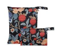 siphylline Paquete de 2 bolsas impermeables grandes para pañales con asas para guardería, yoga, diseño retro de granadas rojas y flores