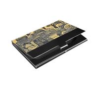 siphylline Portatarjetas de viaje ultrafino de arquitectura de Asia Central retro con organizador de tarjetas de cuero y acero inoxidable para reuniones de negocios