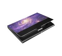 siphylline Portatarjetas ultrafino de piel y acero inoxidable con diseño de galaxia misteriosa púrpura y dorado para mujeres u hombres