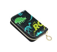 siphylline Roaring T-rex Pterosaurio Ankylosaurus - Cartera de cuero negro y verde para mujer, con 2 ranuras para efectivo, bloqueo RFID, tarjetero con cremallera