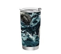 siphylline Sea Otters Splashing - Tazas de acero inoxidable para frío y calor, resistente a fugas, taza de café abatible con tapa para vaso seguro para café, 20 onzas