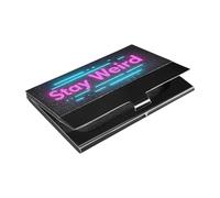 siphylline Stay Weird Style - Tarjetero ultrafino para tarjetas de visita con funda de cuero y acero inoxidable para reuniones de negocios