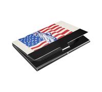 siphylline Tarjetero delgado para tarjetas de visita del Día de la Independencia del 4 de julio con funda de cuero y acero inoxidable para viajes, hogar u oficina