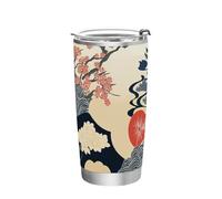 siphylline Taza térmica de acero inoxidable con diseño de flores y árboles de montaña de estilo japonés, resistente a fugas, para gimnasio, vaso simple de 20 onzas