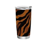 siphylline Tazas de acero inoxidable con diseño retro de piel de tigre marrón y negro para frío y calor, tapa a prueba de fugas, taza de café aislada para exteriores, reutilizable, vaso abatible de 20