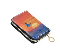 siphylline The Sunset over The Blue Sea Of Flowers - Tarjetero de piel para mujer con 2 ranuras para dinero en efectivo, tarjetero con bloqueo RFID con cremallera
