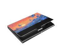 siphylline The Sunset over The Blue Sea Of Flowers - Tarjetero ultrafino con tarjetero de cuero y acero inoxidable para mujeres u hombres