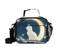 siphylline The White Cat on The Moon - Lonchera ajustable para hombre, con correa para el hombro, picnic para adolescentes