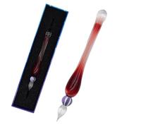 SIPLIV Bolígrafo de cristal hecho a mano, elegante bolígrafo de inmersión de cristal de borosilicato para escribir, dibujar, firmas, caligrafía, color rojo transparente