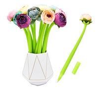 SIPLIV Bolígrafo de tinta de gel con diseño de flores artificiales creativas, color negro líquido, 0,5 mm, para niñas y mujeres, suministros escolares de oficina, Flower Bud