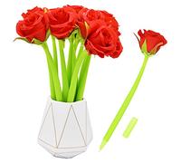 SIPLIV Bolígrafo de tinta de gel con diseño de flores artificiales creativas, color negro líquido, 0,5 mm, para niñas y mujeres, suministros escolares de oficina, rosa roja