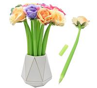 SIPLIV Bolígrafo de tinta de gel con flores artificiales creativas, color negro líquido, 0,5 mm, para niñas y mujeres, suministros escolares de oficina, narciso