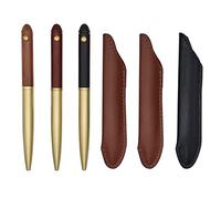 SIPLIV Bolígrafo de tinta de gel negro, marrón y marrón-rojo, hecho a mano con latón, bolsa de piel sintética, regalo de negocios, juego de 3