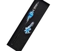 SIPLIV hecho a mano de cristal de cristal intarsia dip pen kit de pluma estilográfica vintage caligrafía firmas pluma con un portalápices, azul claro