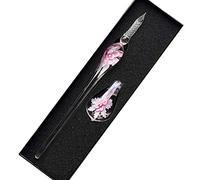 SIPLIV hecho a mano de cristal de cristal intarsia dip pen kit de pluma estilográfica vintage caligrafía firmas pluma con un portalápices, rosa