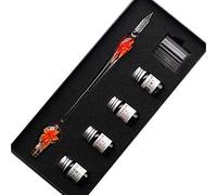 SIPLIV hecho a mano de cristal de intarsia pluma estilográfica kit de pluma estilográfica de firmas de caligrafía con tinta de 4 colores, portalápices, taza de limpieza, naranja