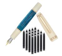 SIPLIV Jinhao 82 Mini pluma estilográfica acrílica, pluma de viaje de bolsillo de párrafo corto con convertidor de tinta y 20 cartuchos de tinta negra, punta fina de iridio, azul pavo real