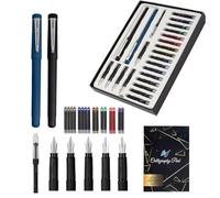 SIPLIV Juego de 25 bolígrafos de caligrafía, plumas estilográficas con 5 puntas, 16 cartuchos de tinta, convertidor de tinta y almohadilla de papel de práctica, kit de caligrafía para principiantes