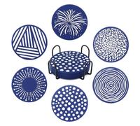 SIPLIV Juego de 6 posavasos de silicona con soporte, protección de mesa para cualquier tipo de mesa, posavasos para bebidas que se adaptan a cualquier tamaño de vasos, color azul