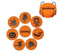 SIPLIV Juego de 8 posavasos para bebidas con soporte, posavasos de silicona para bebidas de Halloween, juego de posavasos redondos para bebidas, se adapta a cualquier tamaño de vasos, color naranja